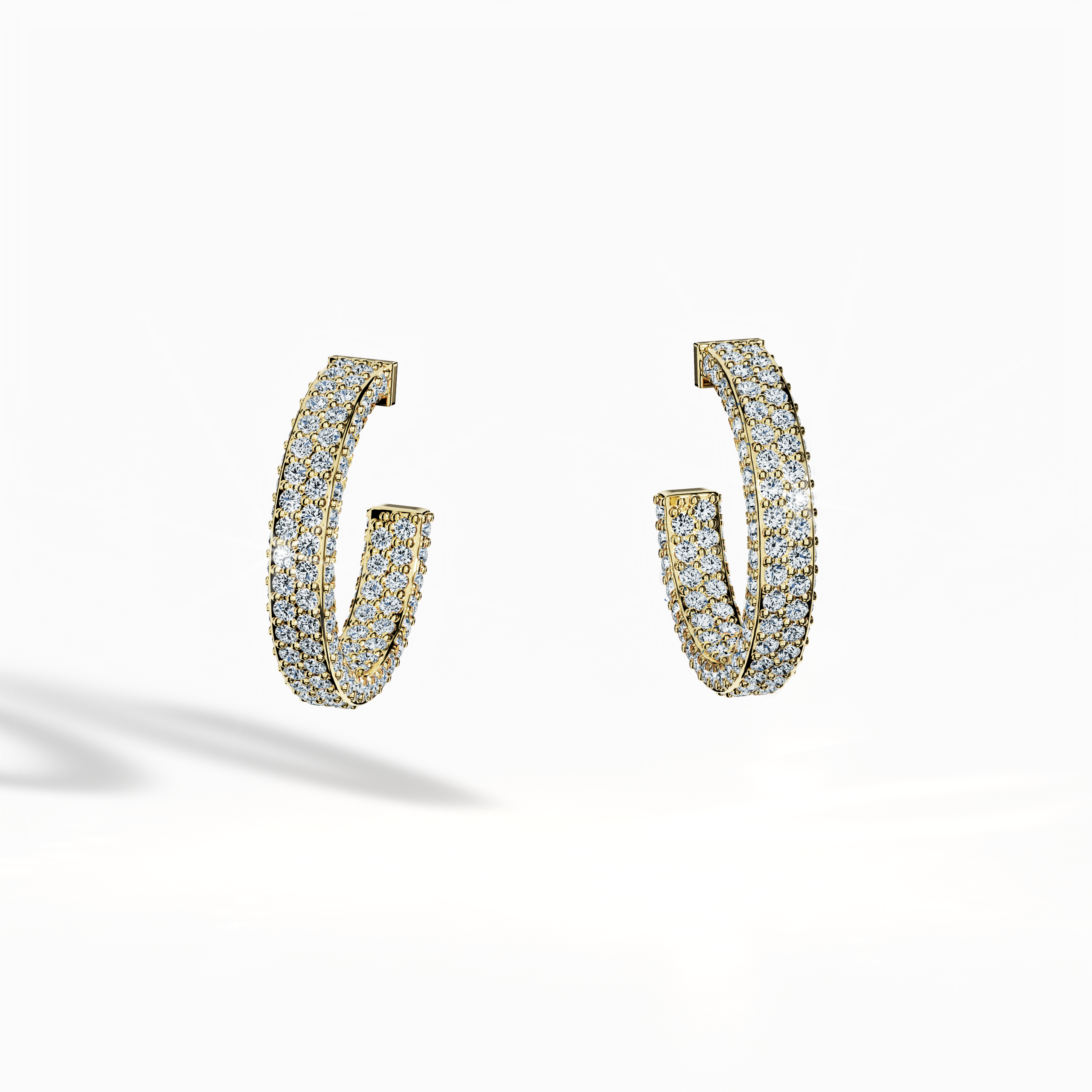 Front view of 4‑row 12 мм жёлтое золото diamond hoop earrings – elegant diamond ear accessories and premium Украшения/fine Ювелирные изделия ear rings with four rows of dazzling diamonds in a compact 12 мм жёлтое золото hoop, ideal for daily wear.
