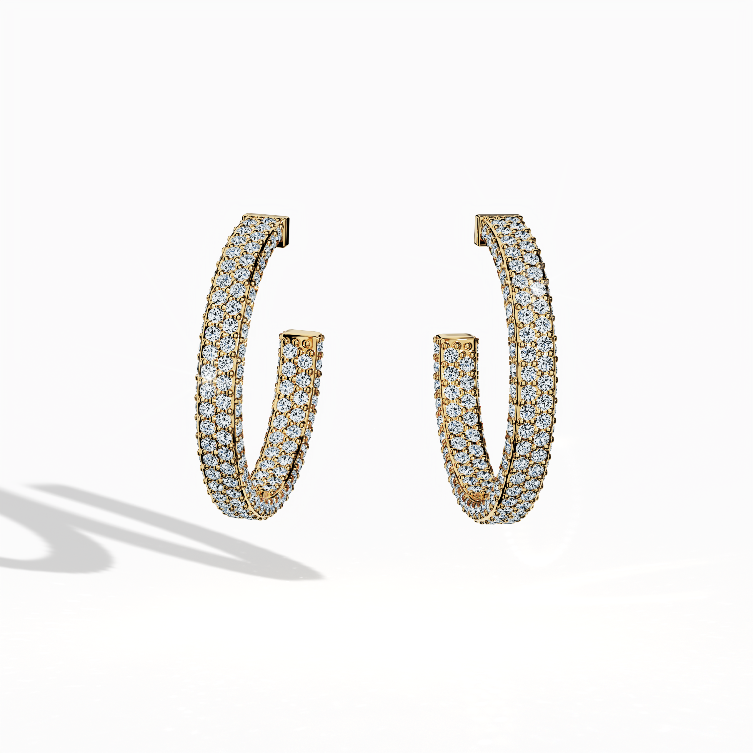 Front view of 4‑row 16 мм жёлтое золото diamond hoop earrings – classic diamond hoops and exquisite Украшения/fine Ювелирные изделия earrings showcasing four rows of sparkling diamonds in a 16 мм жёлтое золото design, balancing boldness with grace.