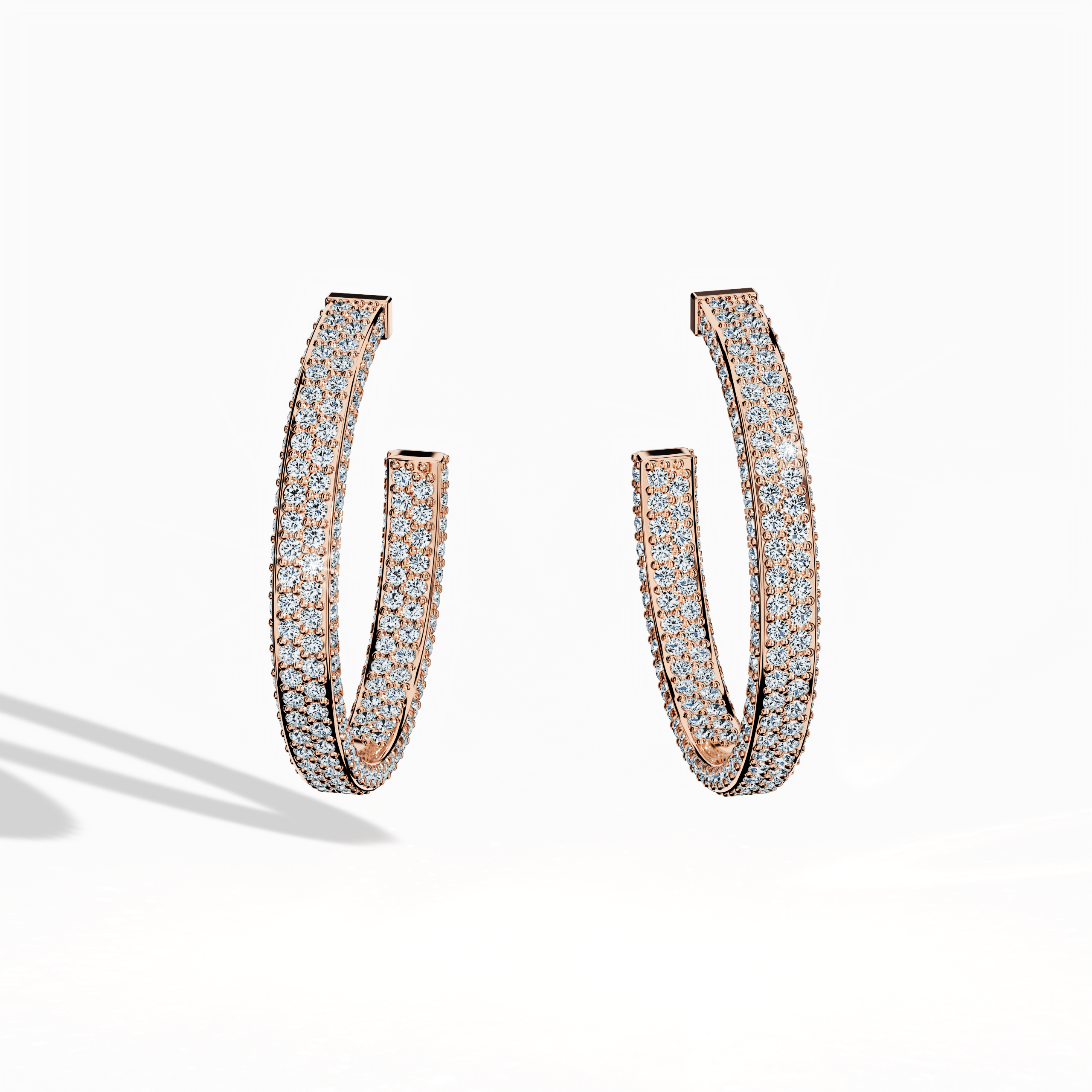 Front view of 4‑row 20 мм розовое золото diamond hoop earrings – opulent diamond hoops and refined Украшения/fine Ювелирные изделия ear accessories with four rows of dazzling diamonds in a 20 мм розовое золото design, ideal for an elegant, statement-making style.