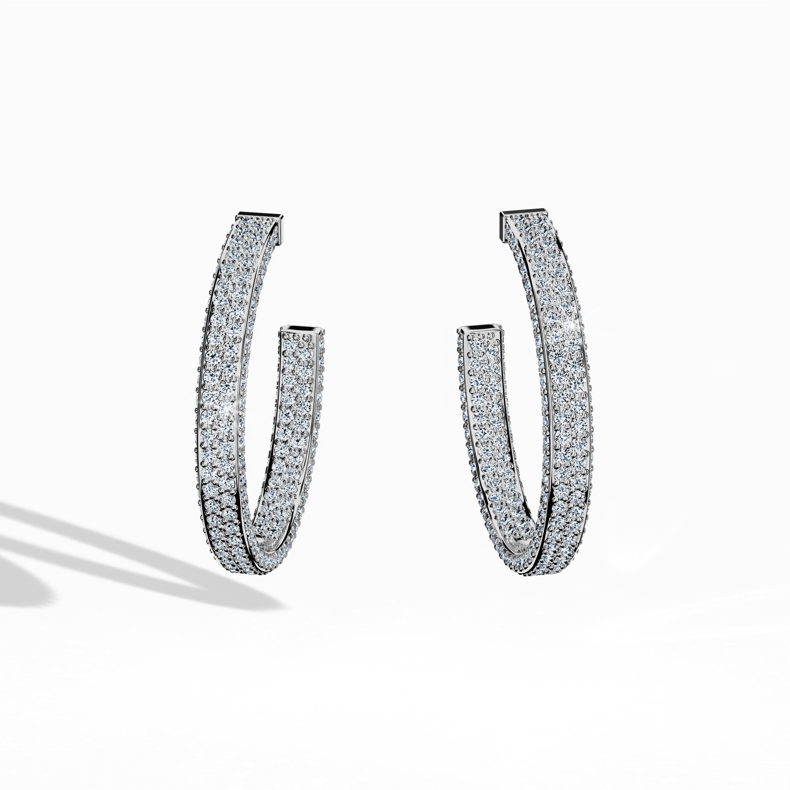 Front view of 4‑row 20 мм белое золото diamond hoop earrings – bold diamond ear adornments and luxurious Украшения/fine Ювелирные изделия, featuring four rows of brilliant diamonds in a 20 мм белое золото hoop for an impactful, high-end look.