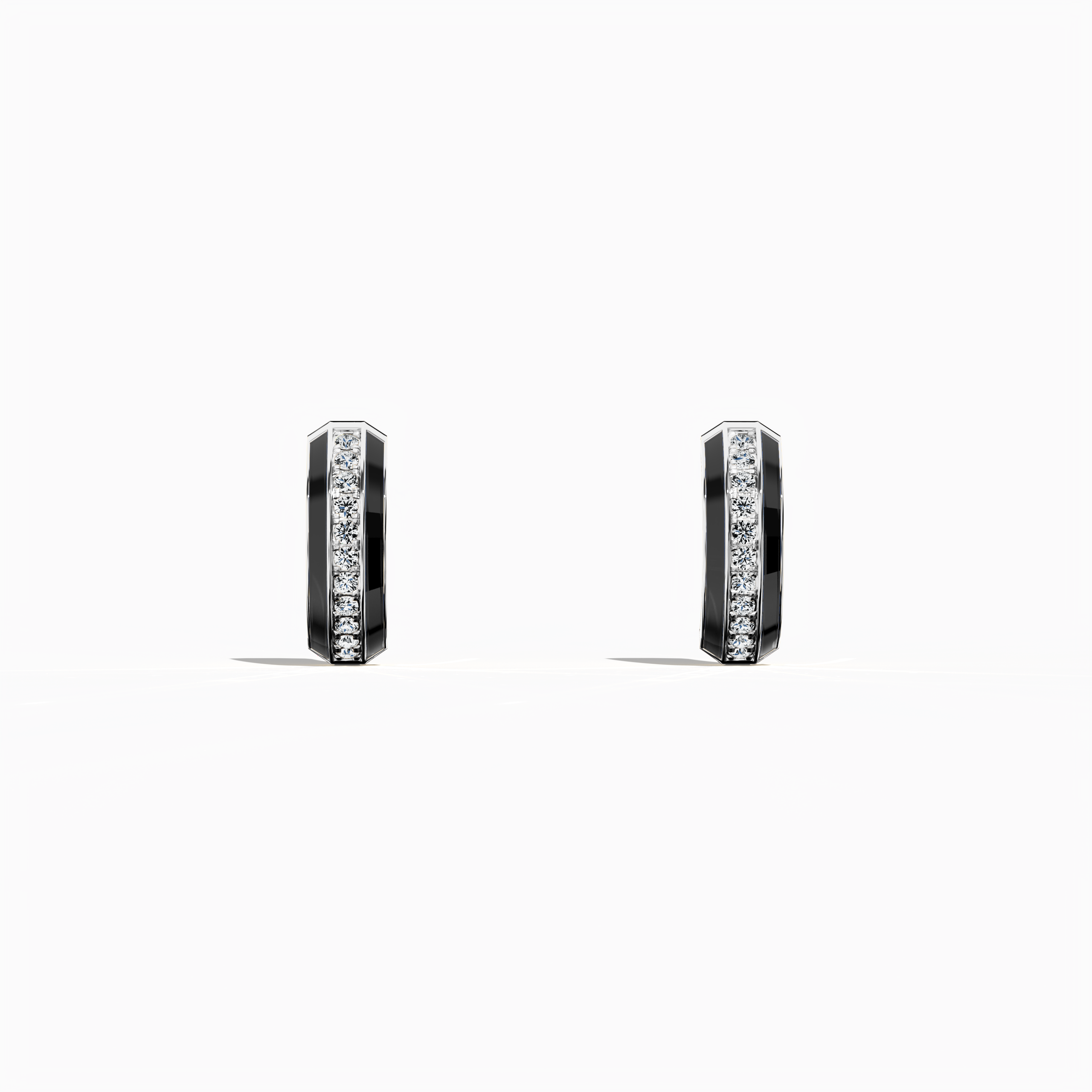 Front view of Exquisite black enamel pavé stud earring in белое золото – a refined piece of fine Украшения/fine Ювелирные изделия and a chic ear accessory featuring a sleek, densely diamond-pavé setting on a bold black enamel face, ideal for everyday elegance