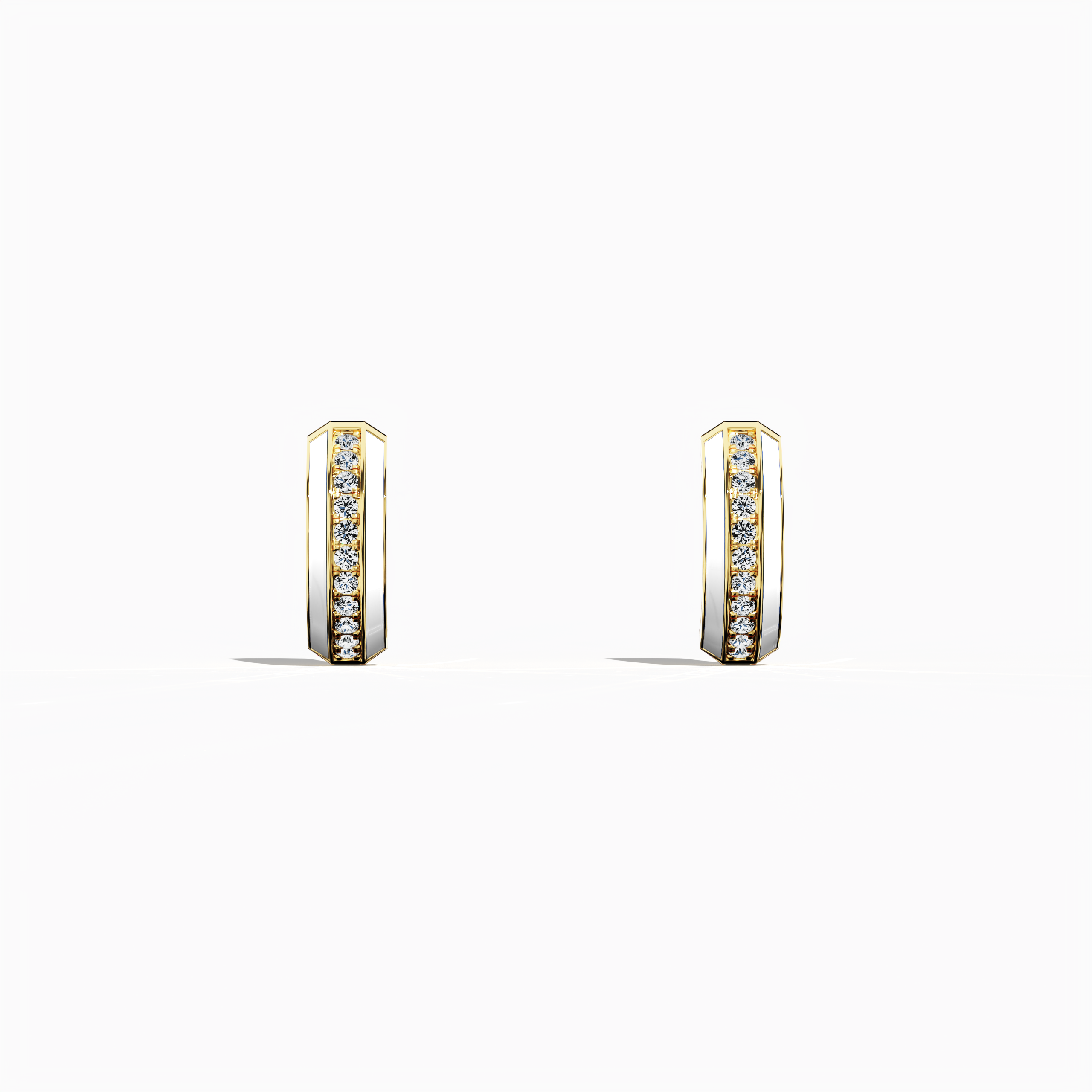 Front view of Luminous white enamel pavé stud earring in жёлтое золото – a modern piece of fine Украшения/fine Ювелирные изделия and a graceful ear accessory that blends a soft white enamel surface with exquisite pavé diamond detailing on a gleaming жёлтое золото base for refined sparkle.