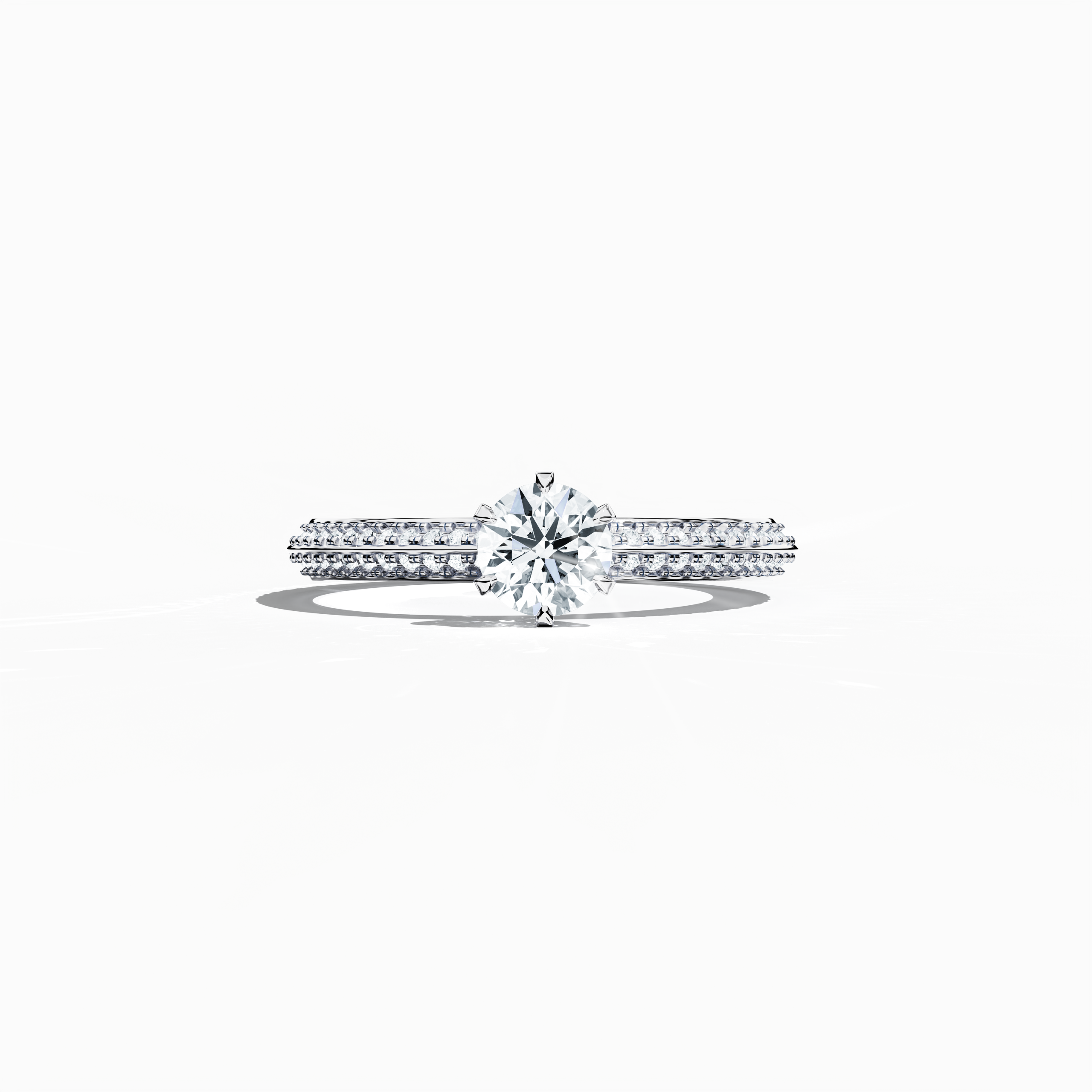 Solitaire paved ring with 0.90ct total diamonds – featuring a 0.50ct center diamond and 0.40ct pavé side stones – set in a bright белое золото band with a modern two‑step band design and a sharp central line. Shown in a sleeping front view on a flat surface, this fine Украшения/fine Ювелирные изделия piece radiates sleek elegance and luminous sophistication.