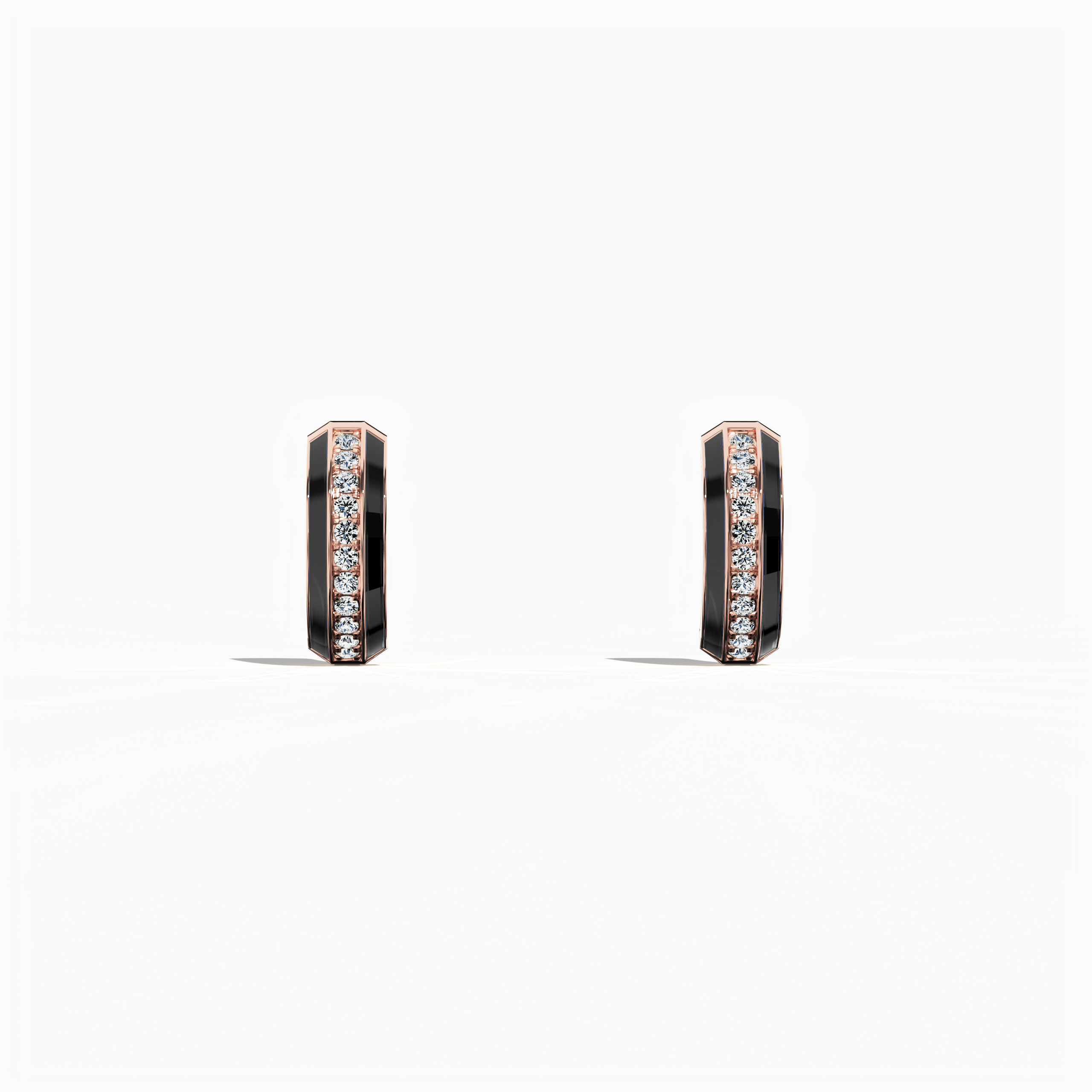 Front view of Striking black enamel pavé stud earring in розовое золото – a sophisticated ear adornment and premium Украшения/fine Ювелирные изделия accessory that combines a deep black enamel front with shimmering pavé diamond accents on a luxurious розовое золото base.
