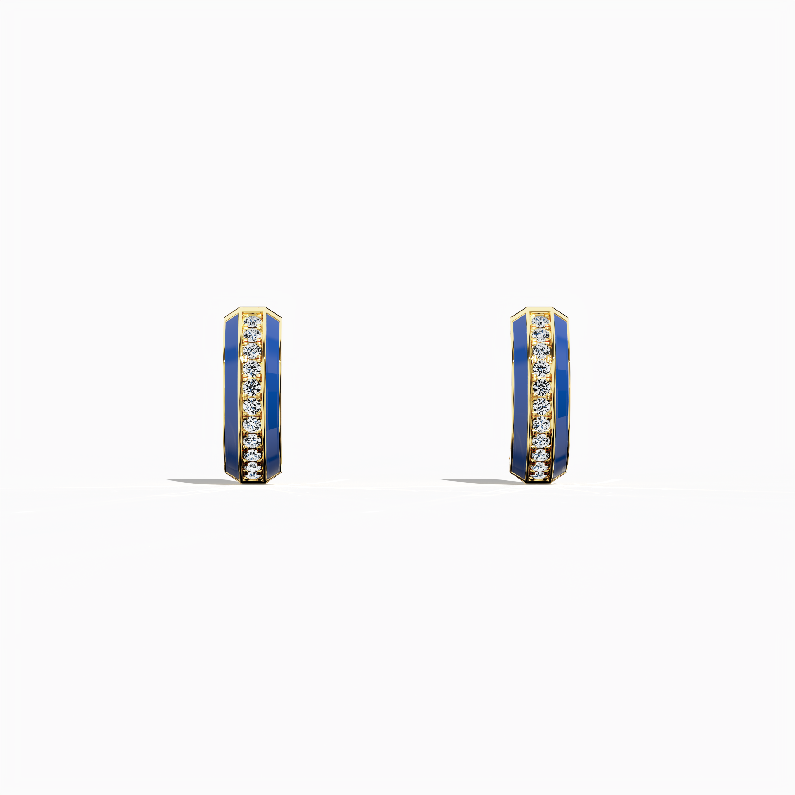 Front view of Vibrant blue enamel pavé stud earring in жёлтое золото – a dazzling diamond ear accessory featuring a bold blue enamel finish set amid a meticulous pavé of tiny diamonds on a radiant жёлтое золото setting, ideal for a standout look.