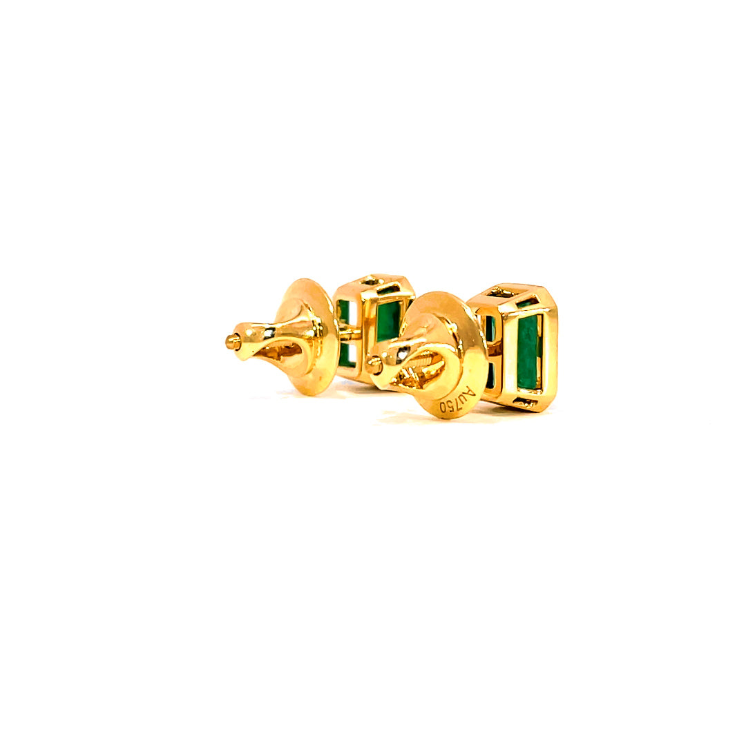 Green Emerald studs showing 1.96 carat natural Zambian emeralds IGI certified 18K white gold
