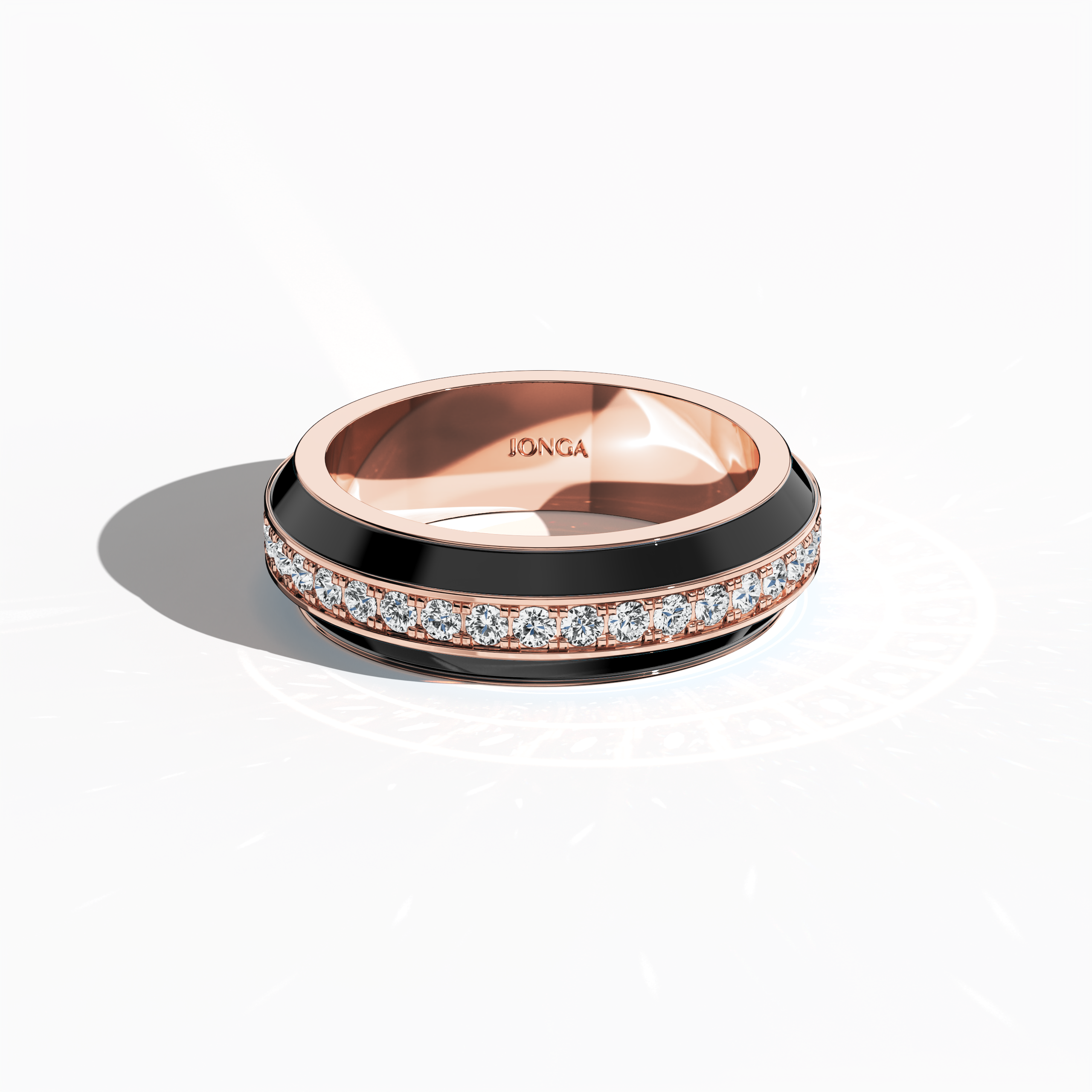 Discover the exquisite beauty of this розовое золото ring featuring dramatic black glossy enamel and an up to 1 carat diamond paved in the center line. Captured from a sleeping front top view, the meticulously crafted pave band—celebrated as Eternity Pave, Pavé Chic, and Carat Pave—reveals refined diamond detailing. The harmonious blend of rich розовое золото and striking enamel creates a modern luxury piece with undeniable designer charm.
Keywords: enamel, diamond, pave design, luxury, modern.