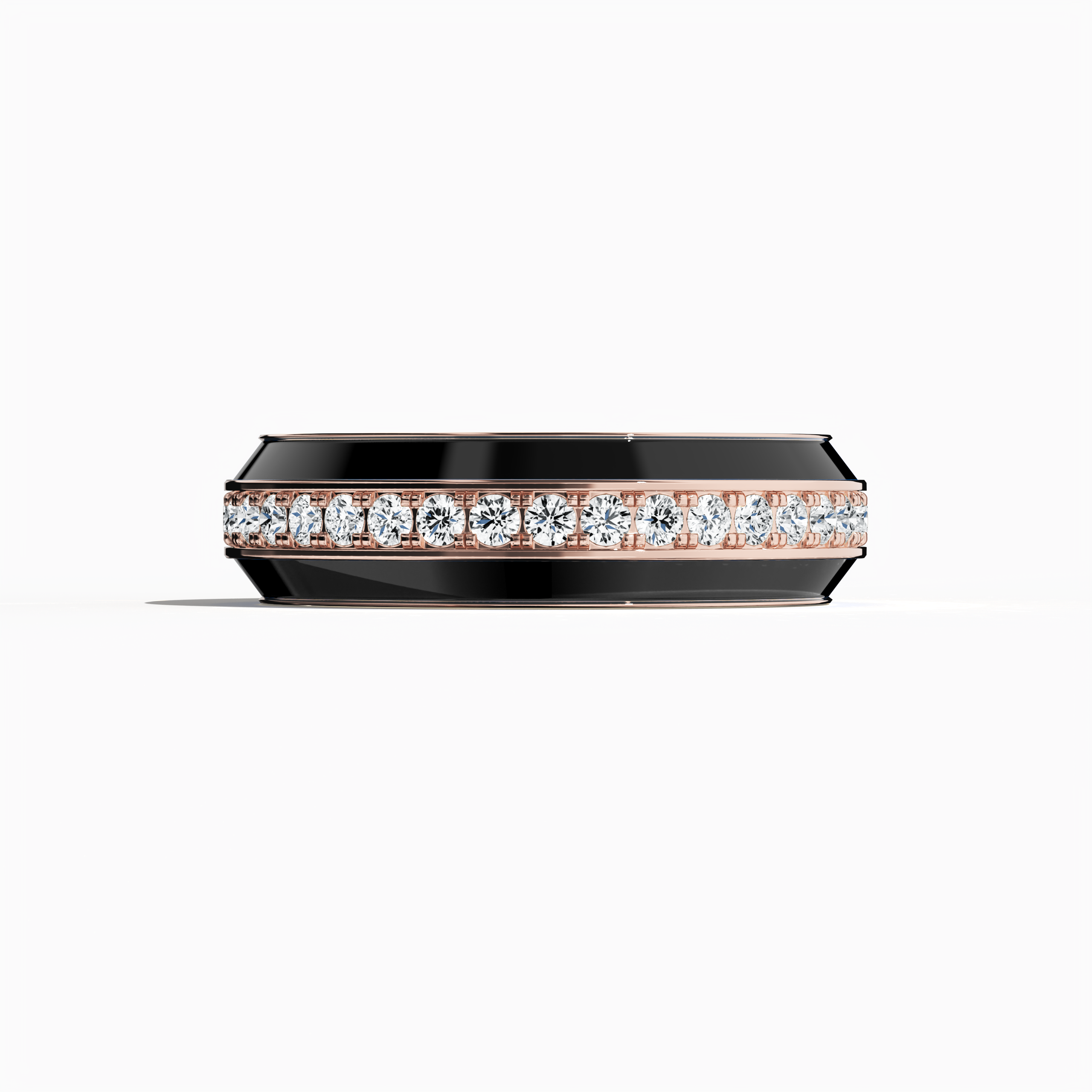Experience the alluring charm of this розовое золото ring, accentuated by bold black glossy enamel and an up to 1 carat diamond paved in the center line. The elegant pave band—known as Eternity Pave, Pavé Chic, and Carat Pave—is showcased in a sleeping front view that highlights intricate diamond pavé detailing and the warm radiance of розовое золото. This luxurious piece fuses modern artistry with timeless elegance in a designer masterpiece.
Keywords: enamel, diamond, pave, luxury, designer.