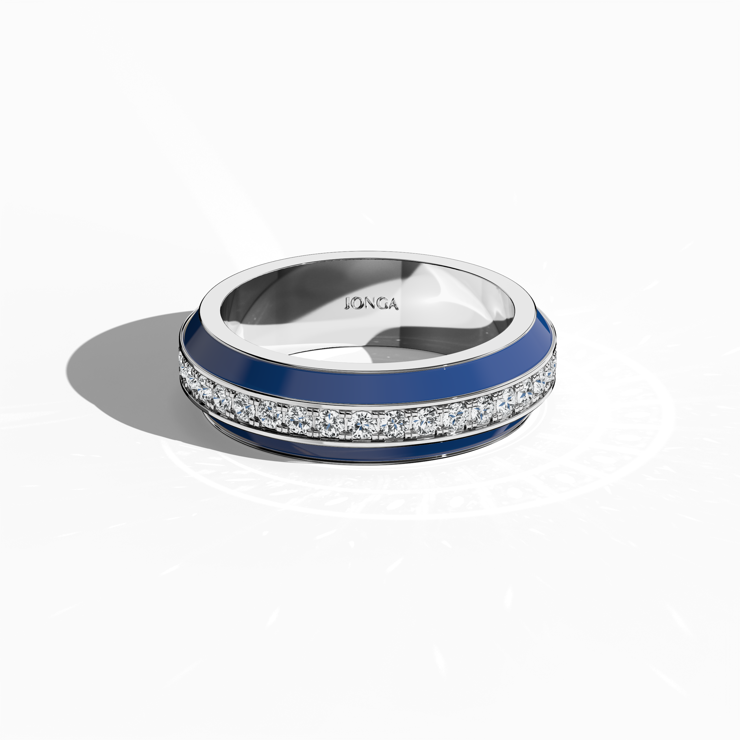 Discover the stunning beauty of this белое золото ring with luminous blue glossy enamel and an up to 1 carat diamond paved in the center line. Captured from a sleeping front top view, the refined pave band—known as Eternity Pave, Pavé Chic, and Carat Pave—displays meticulous diamond detailing. The vibrant blue enamel contrasted with pristine белое золото delivers a modern, luxurious look with exceptional designer appeal.
Keywords: enamel, diamond, luxe, designer, pave.