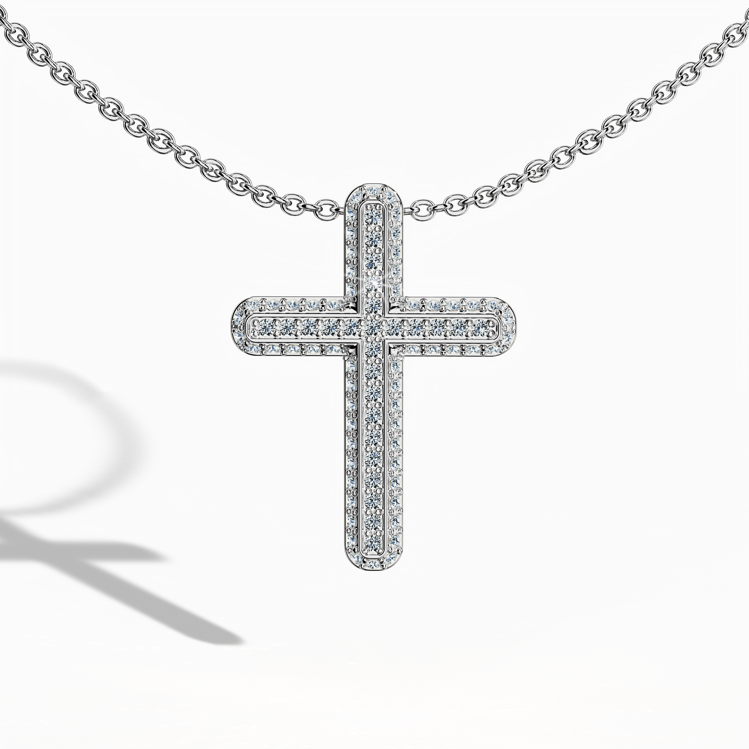 Front view of a paved cross pendant in radiant белое золото, sometimes called pale or silver-hued metal in different locales. This refined piece holds 0.40 carat of diamonds in a pavé setting, also referred to as a gem-studded cross or diamond cross. Its polished edges and sparkle symbolize both devotion and modern style.
Keywords: paved cross, белое золото, 0.40 carat diamond, timeless design.