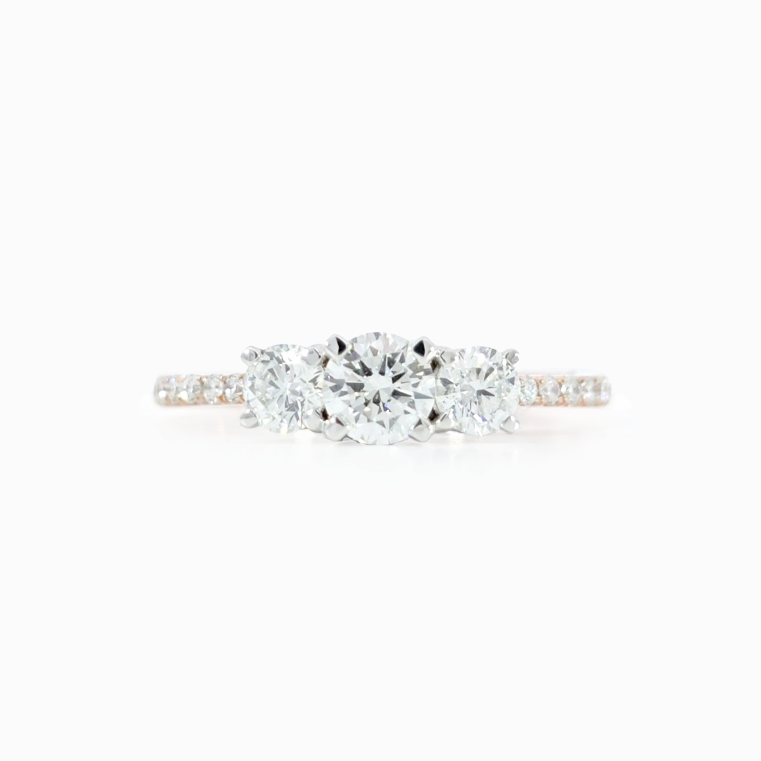 Round Trio Pave Ring 0.81 carat total diamond D-F color VVS-VS clarity 18K rose gold handcrafted in Dubai
