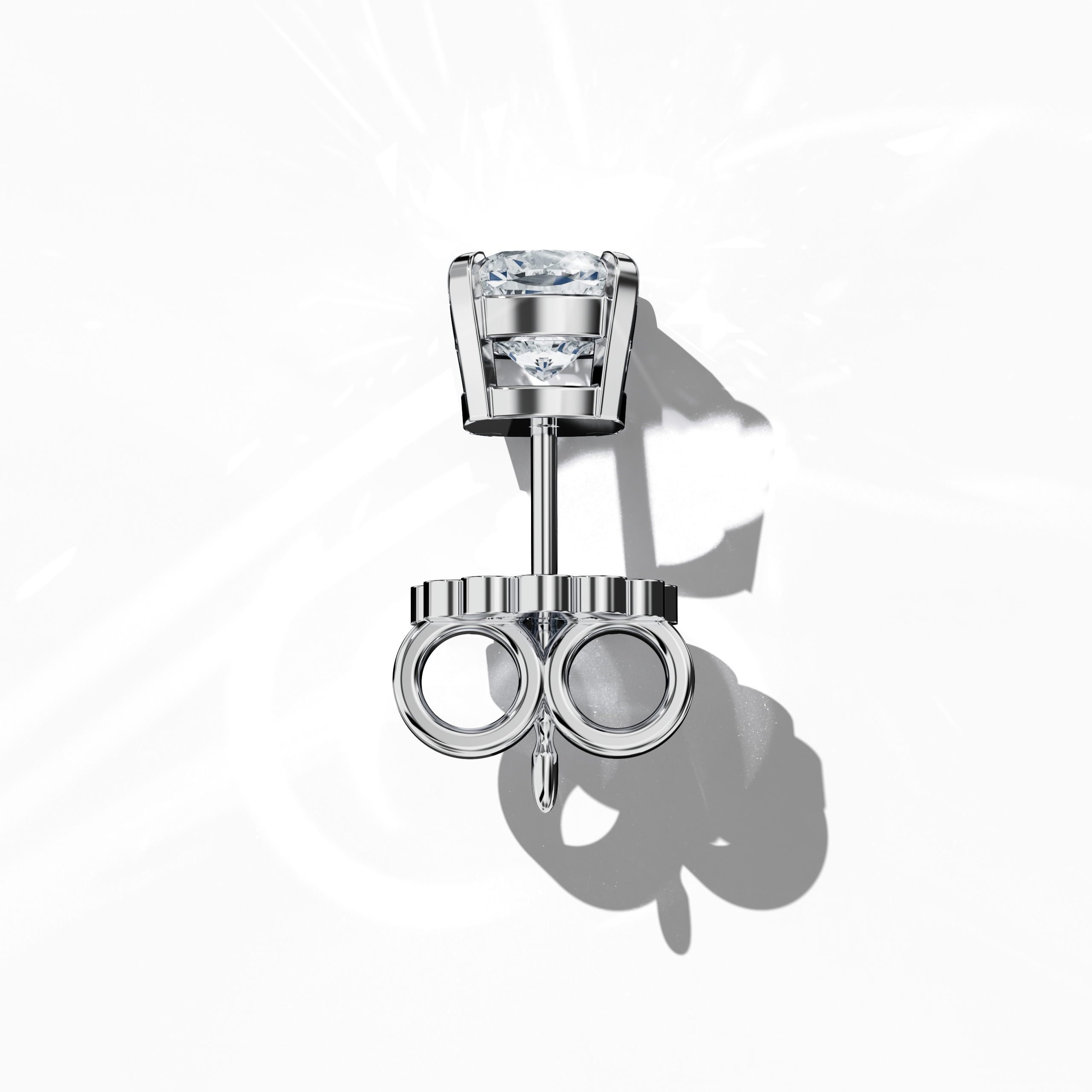 Top view of 1-carat natural diamond earring in 18k белое золото with nail prong setting; features a cushion cut diamond (also known as cushion brilliant or pillow cut diamond in various regions) – luxury fine Украшения/fine Ювелирные изделия ear accessory.