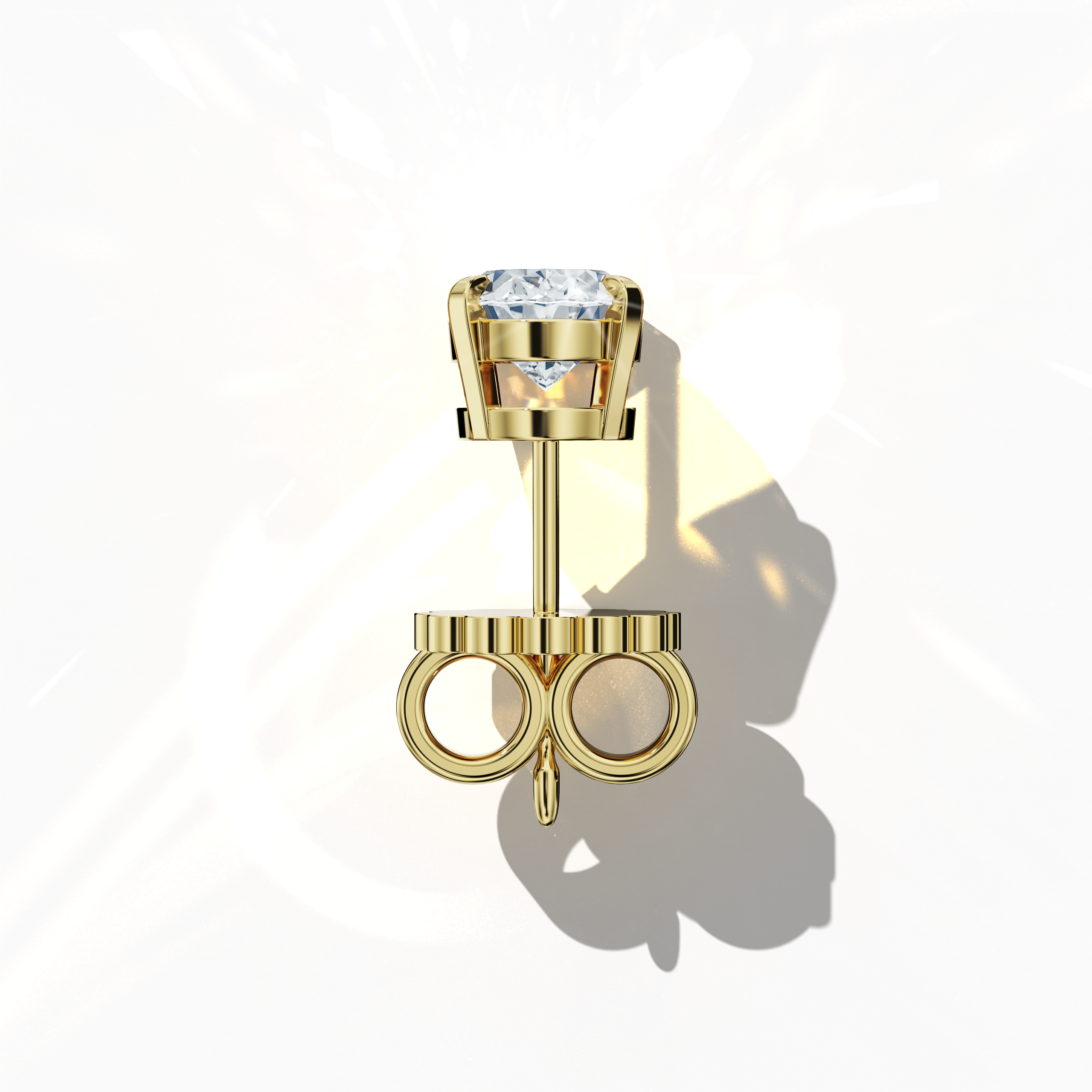 Top view of 1-carat natural diamond earring in 18k жёлтое золото with nail prong setting; features an oval cut diamond (also known as oval brilliant or elongated oval in some regions) – luxury fine Украшения/fine Ювелирные изделия ear accessory.