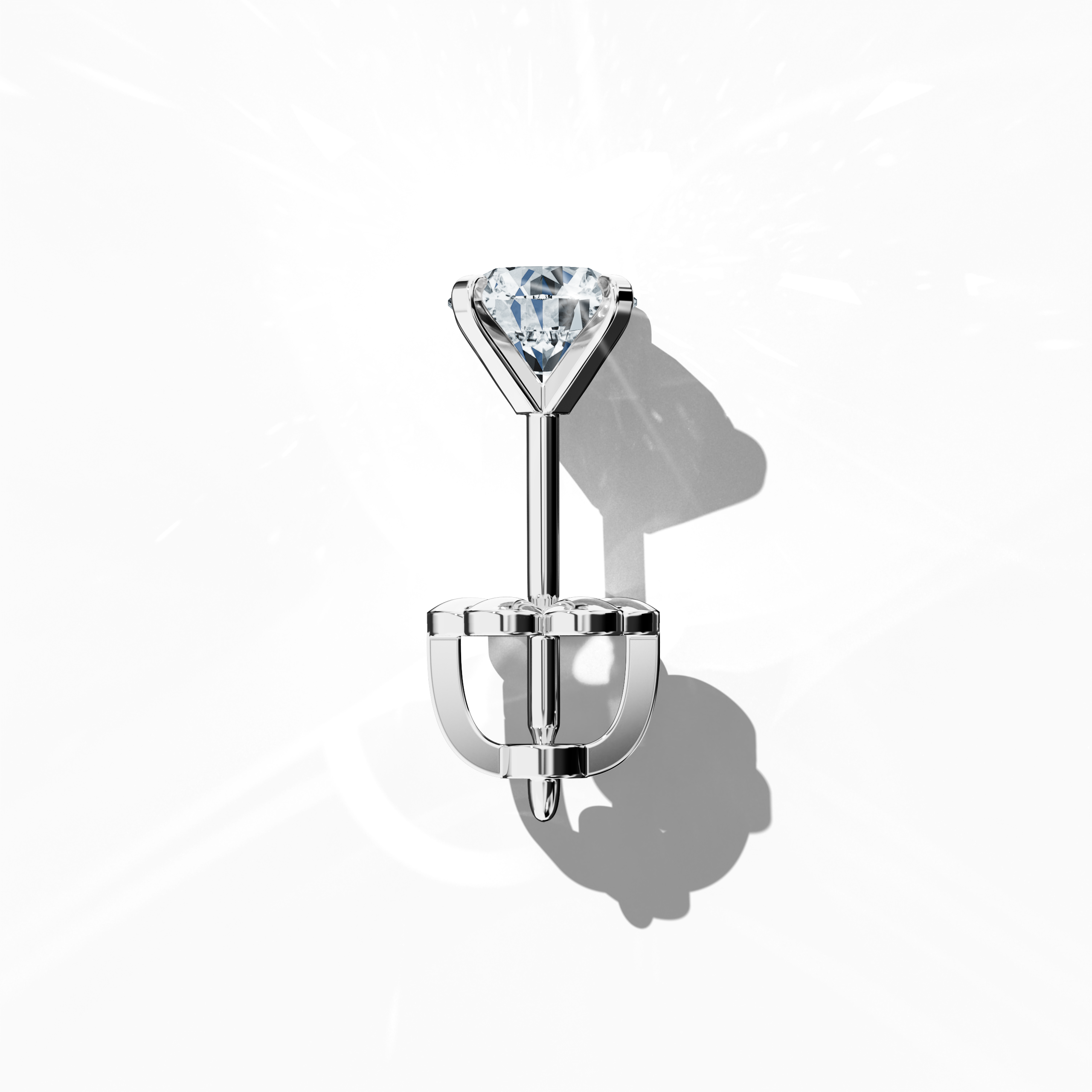 Top view of 1.40 carat natural diamond earring in 18k белое золото with nail prong setting; diamond stud, 1.40ct solitaire diamond, luxury fine Украшения/fine Ювелирные изделия ear accessory.