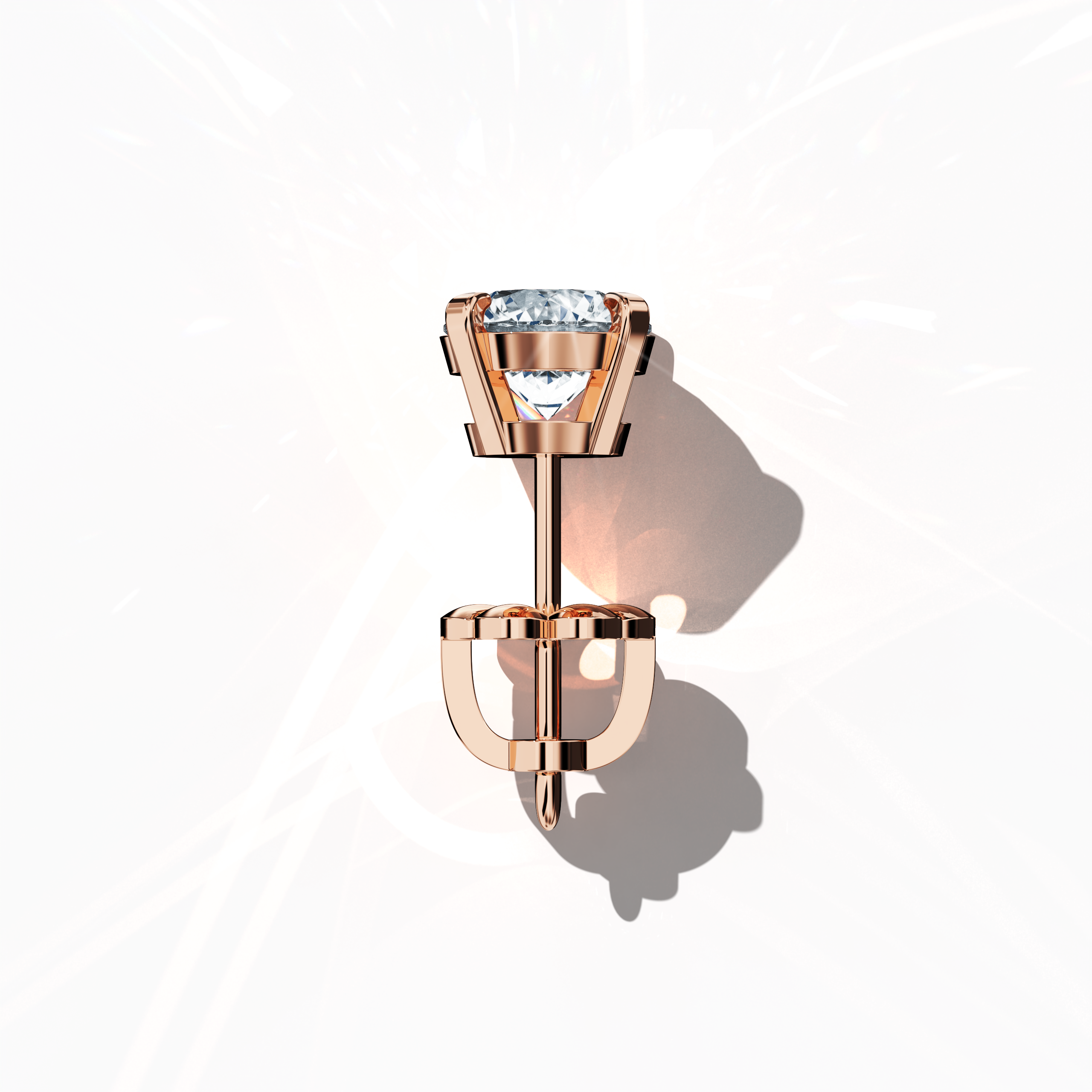 Top view of 2 carat natural diamond stud earrings in classic basket and Nail Prong/claw settings, crafted in 18k розовое золото.