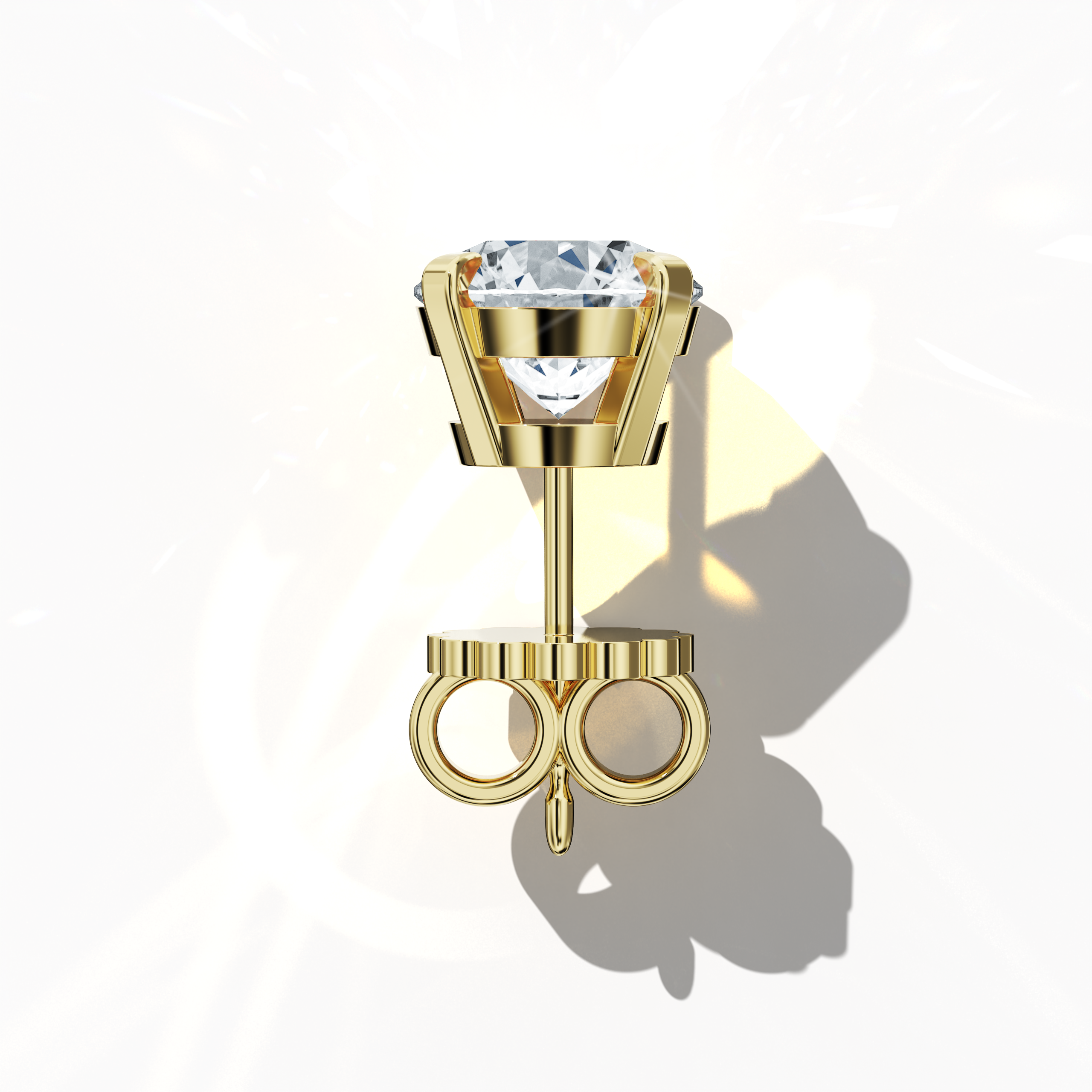 Top view of 4 carat natural diamond stud earrings in classic basket and Nail Prong/claw settings, crafted in 18k жёлтое золото.