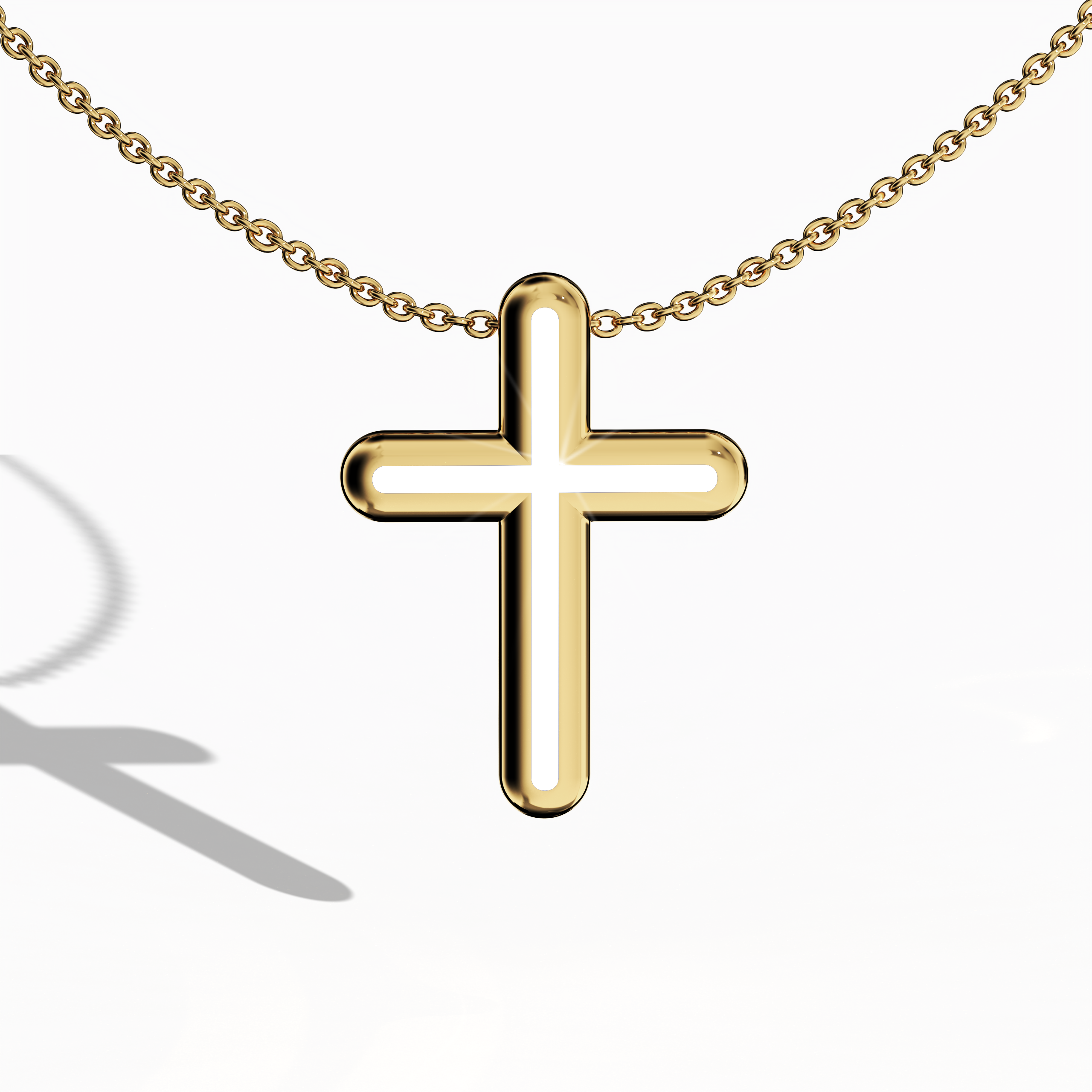 Front view of a center enamel cross pendant in classic жёлтое золото, sometimes labeled traditional or golden-hued metal in different regions. The white enamel, also referred to as pearl or ivory enamel, creates a design recognized as multi-tier or layered cross. Polished edges emphasize a timeless blend of sacred symbolism and modern elegance. Keywords: enamel cross, жёлтое золото, white enamel, layered design.