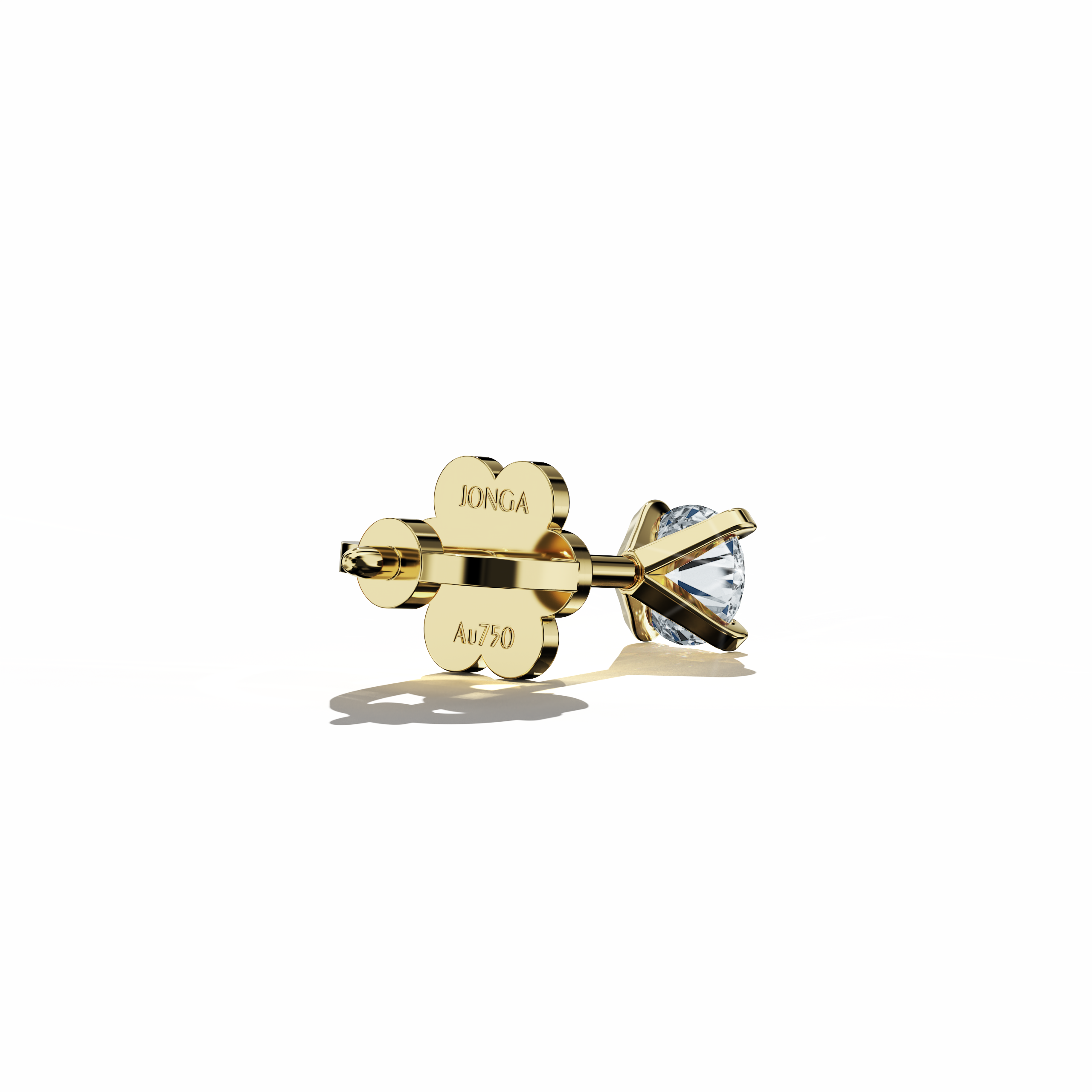 back side view of 0.60 carat natural diamond earring in 18k жёлтое золото with nail prong setting; diamond stud, 0.60ct solitaire diamond, luxury fine Украшения/fine Ювелирные изделия ear accessory.