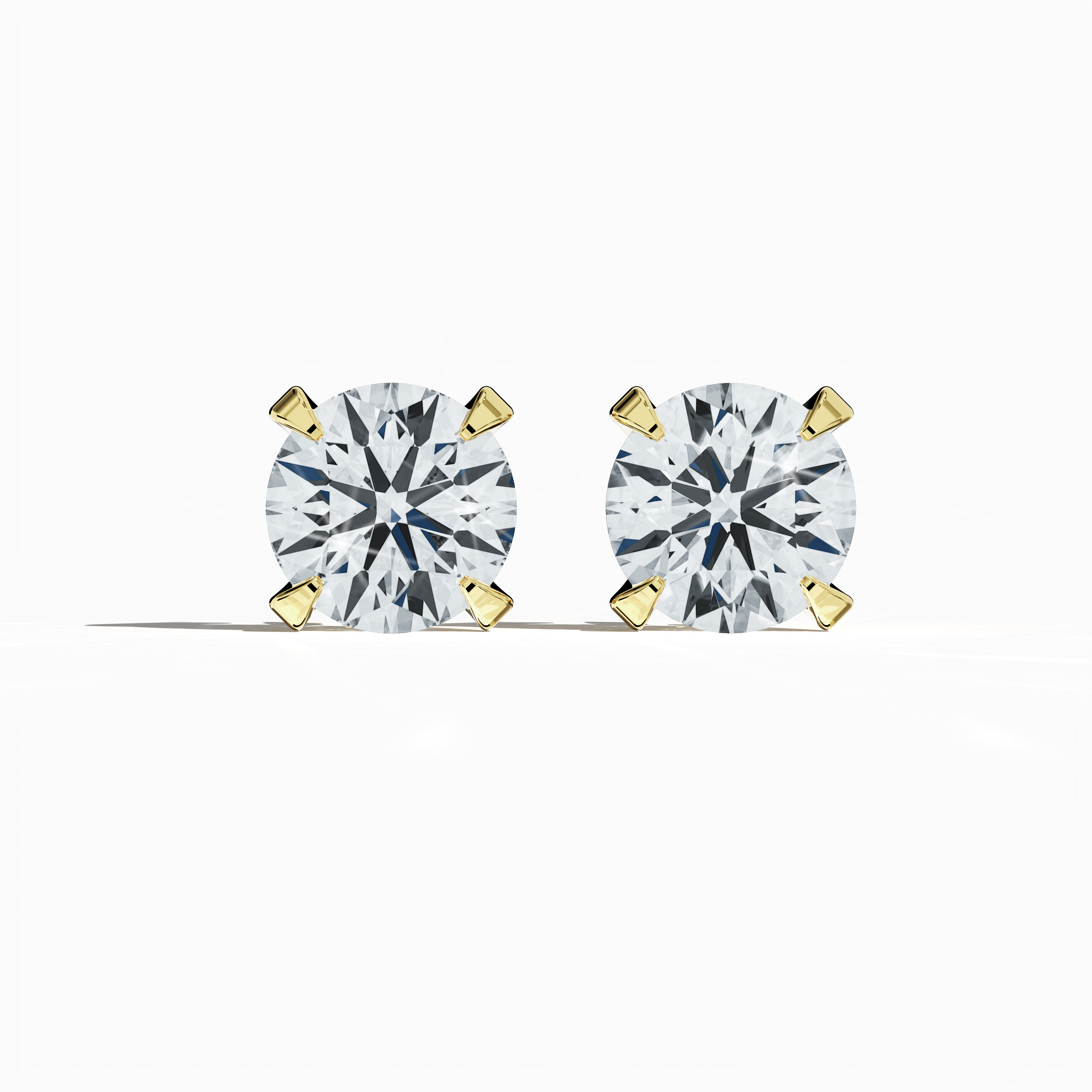 front view of 4 carat natural diamond stud earrings in classic basket and Nail Prong/claw settings, crafted in 18k жёлтое золото.