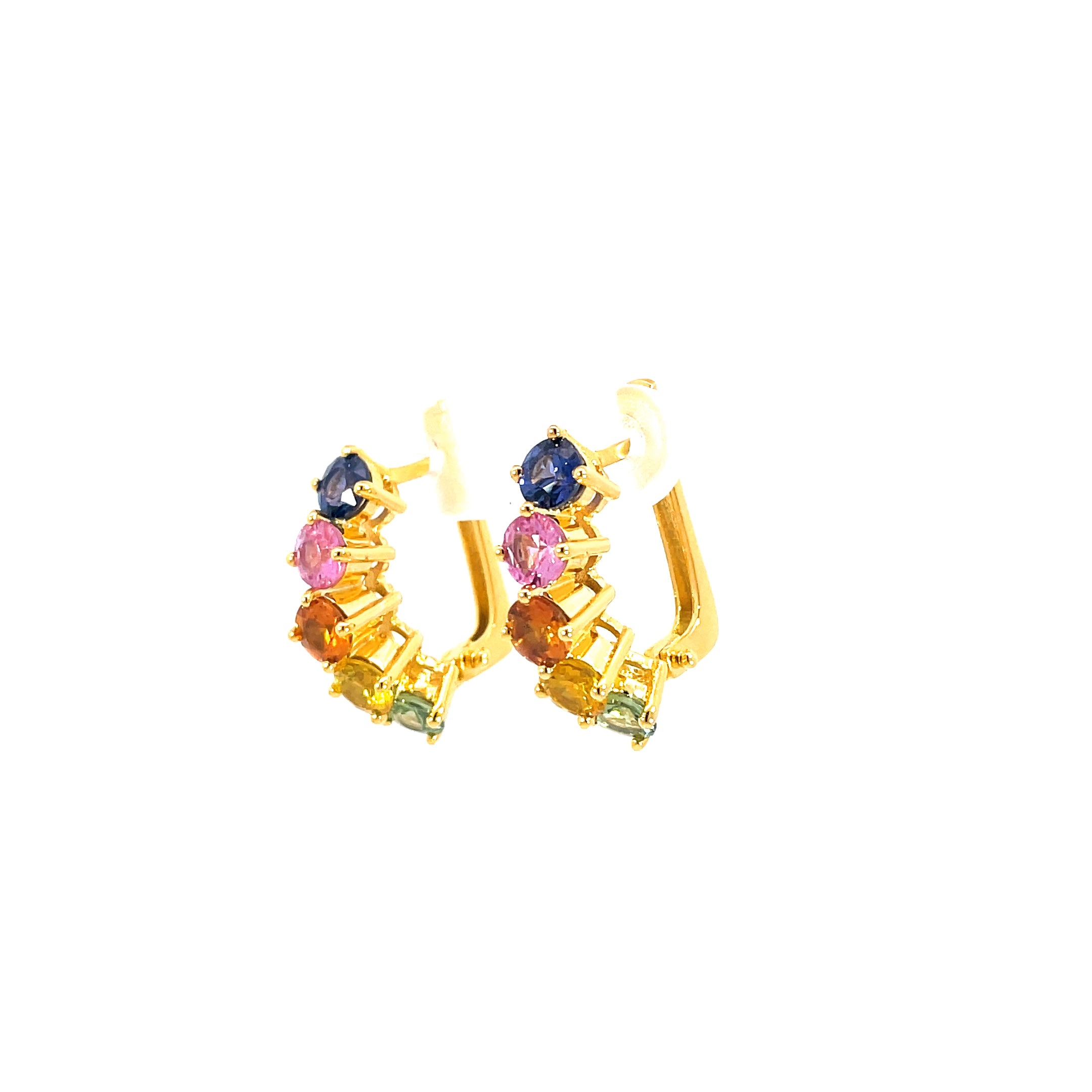 Multiple sapphire earring showing 4.31 carat multi-color sapphires in elegant setting 18K white gold
