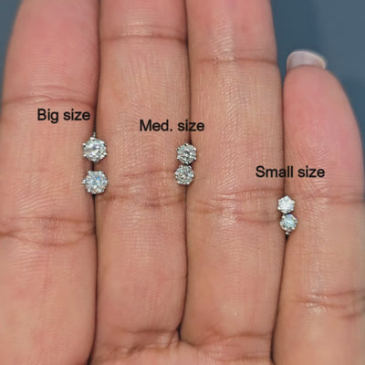 Classic Studs small Size video displaying 0.12 carat total D-F color VS clarity diamonds and white gold craftsmanship
