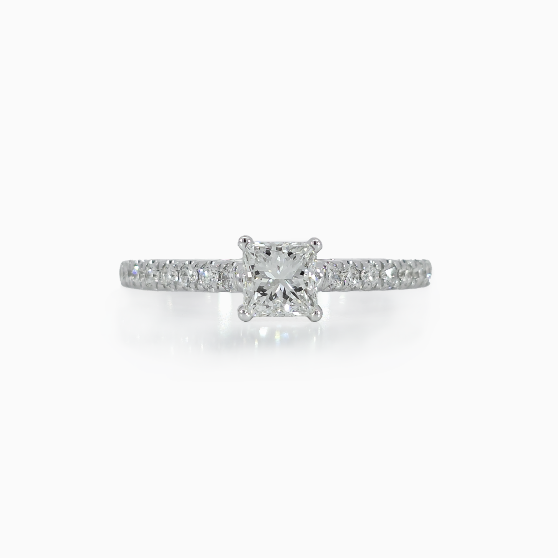 Princess Pave Ring 0.70 carat total 0.50 carat center GIA certified G color VVS clarity 18K white gold Dubai
