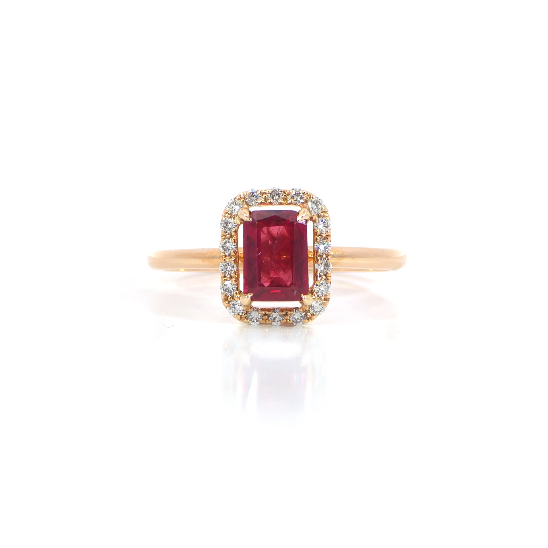 Radiant red ruby ring 0.93 carat red ruby 0.165 carat diamonds D-F color VVS-VS clarity 18K white gold Dubai
